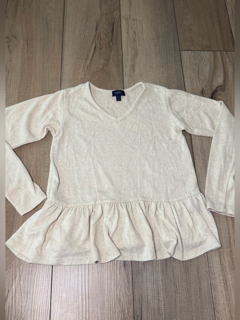 Daytrip Cream V-Neck Ruffle Hem Long Sleeve Top for Kids